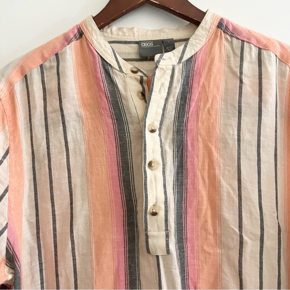 ASOS Striped 100% Cotton Blouse Lagenlook Pink Orange Gray Cream Large - Picture 4 of 8